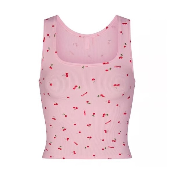 SKIMS Tops - SKIMS Soft Lounge Ribbed Tank Top Pink Cherry Print XS NWT Limited Edition